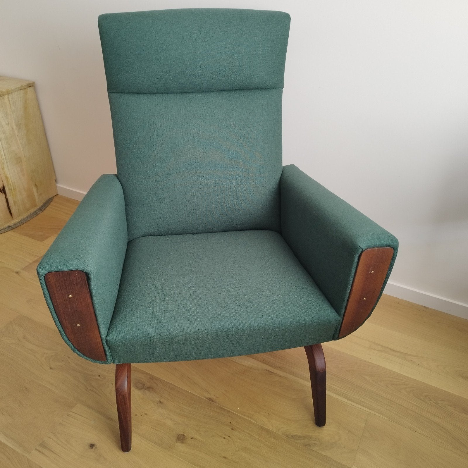 Unieke fauteuil schommelstoel, Ophalen, Hout, Retro Vintage Deens Scandinavisch, Zo goed als nieuw