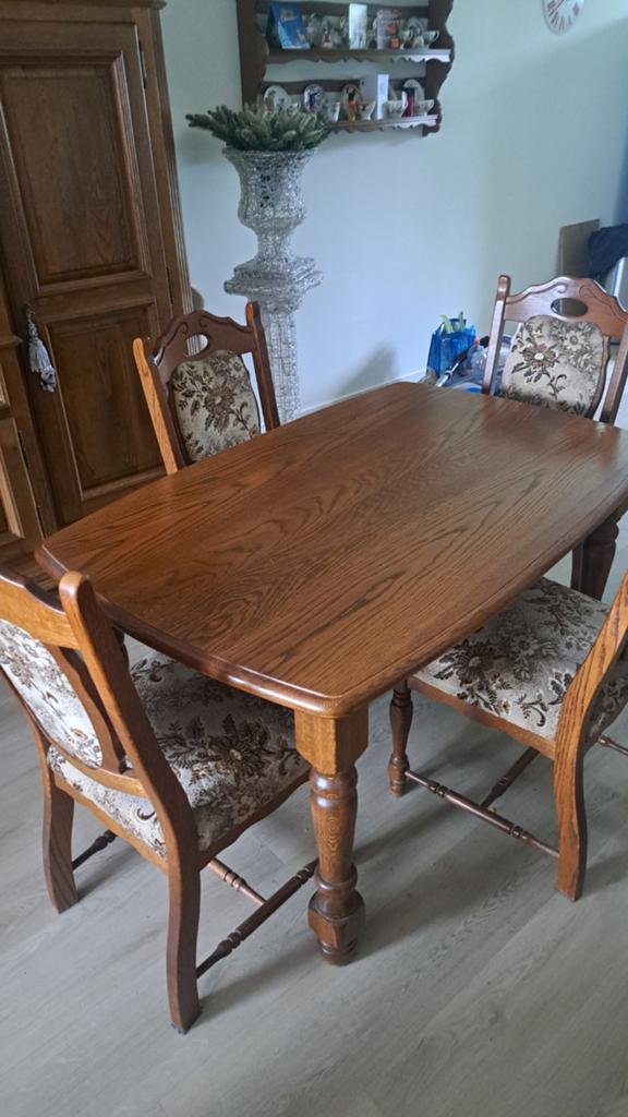 Eiken eethoek met 4 stoelen, Huis en Inrichting, Tafels | Eettafels, Gebruikt, 50 tot 100 cm, 100 tot 150 cm, Vier personen, Rechthoekig