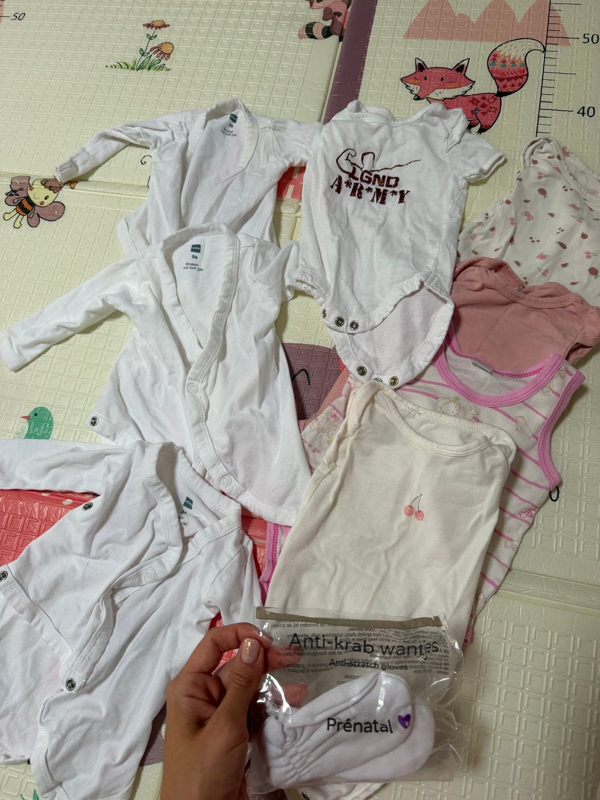Babypakket: Rompertjes en Anti-krab wantjes maat 56, Ophalen of Verzenden, Gebruikt, Jongetje of Meisje