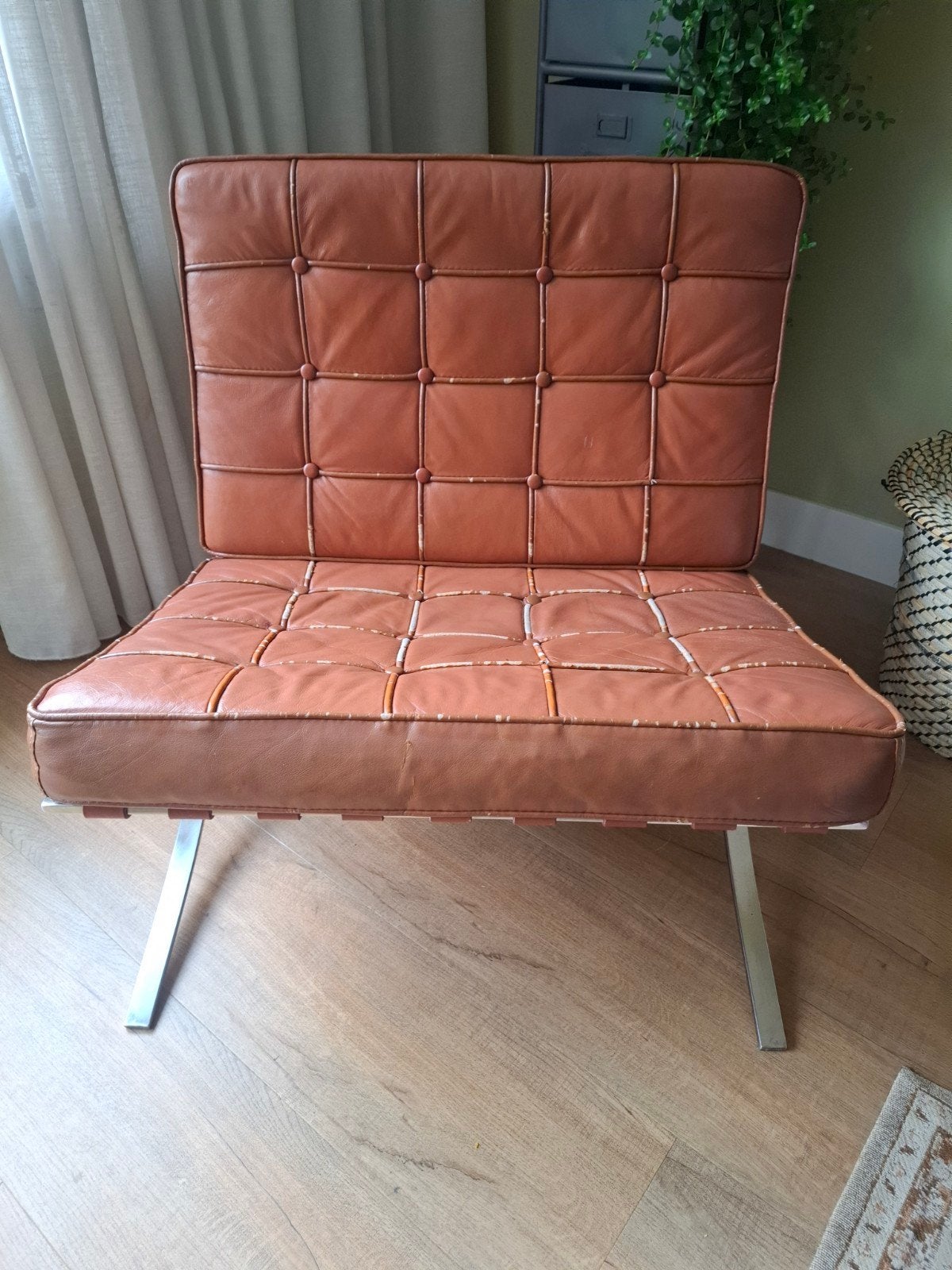 Vintage Barcelona stoel in cognac leer, gratis, Ophalen, Gebruikt, Bruin, Vintage, Designklassieker, Modern