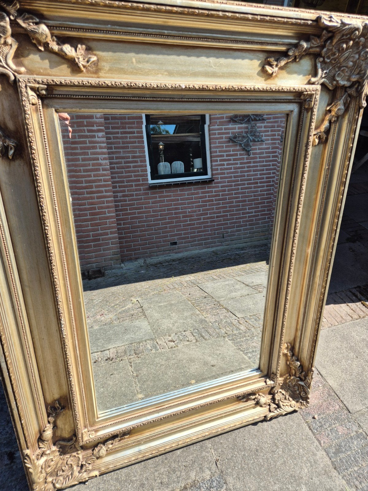 Grote facetgeslepen spiegel met baroklijst goud/brons, Huis en Inrichting, Woonaccessoires | Spiegels, Gebruikt, 100 tot 125 cm