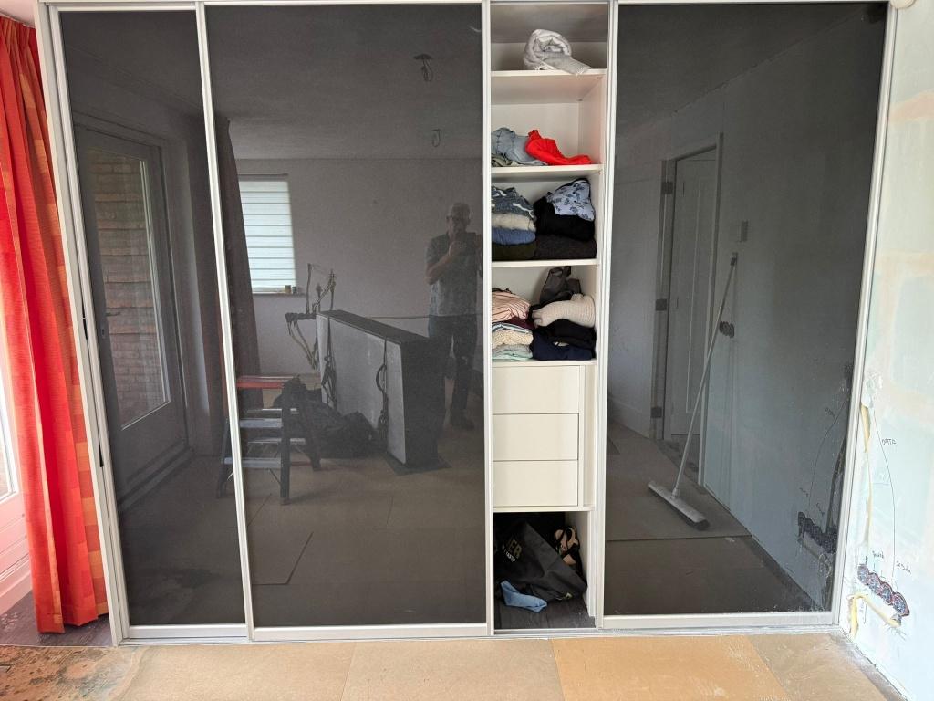 Set 3 + 2 schuif(spiegel)deuren  linnenkast, Ophalen, 200 cm of meer, Glas, 200 cm of meer
