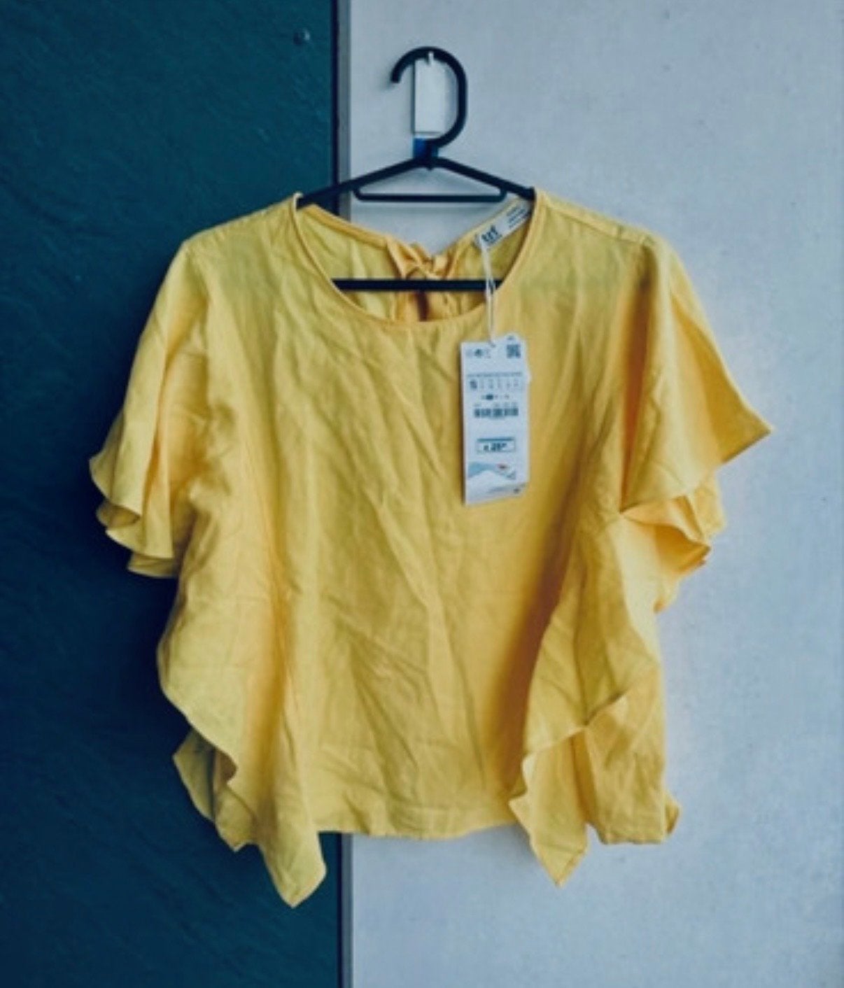 Nieuw Zara Gele Top met Ruches Maat S, Geel, Nieuw, Ophalen of Verzenden, Korte mouw