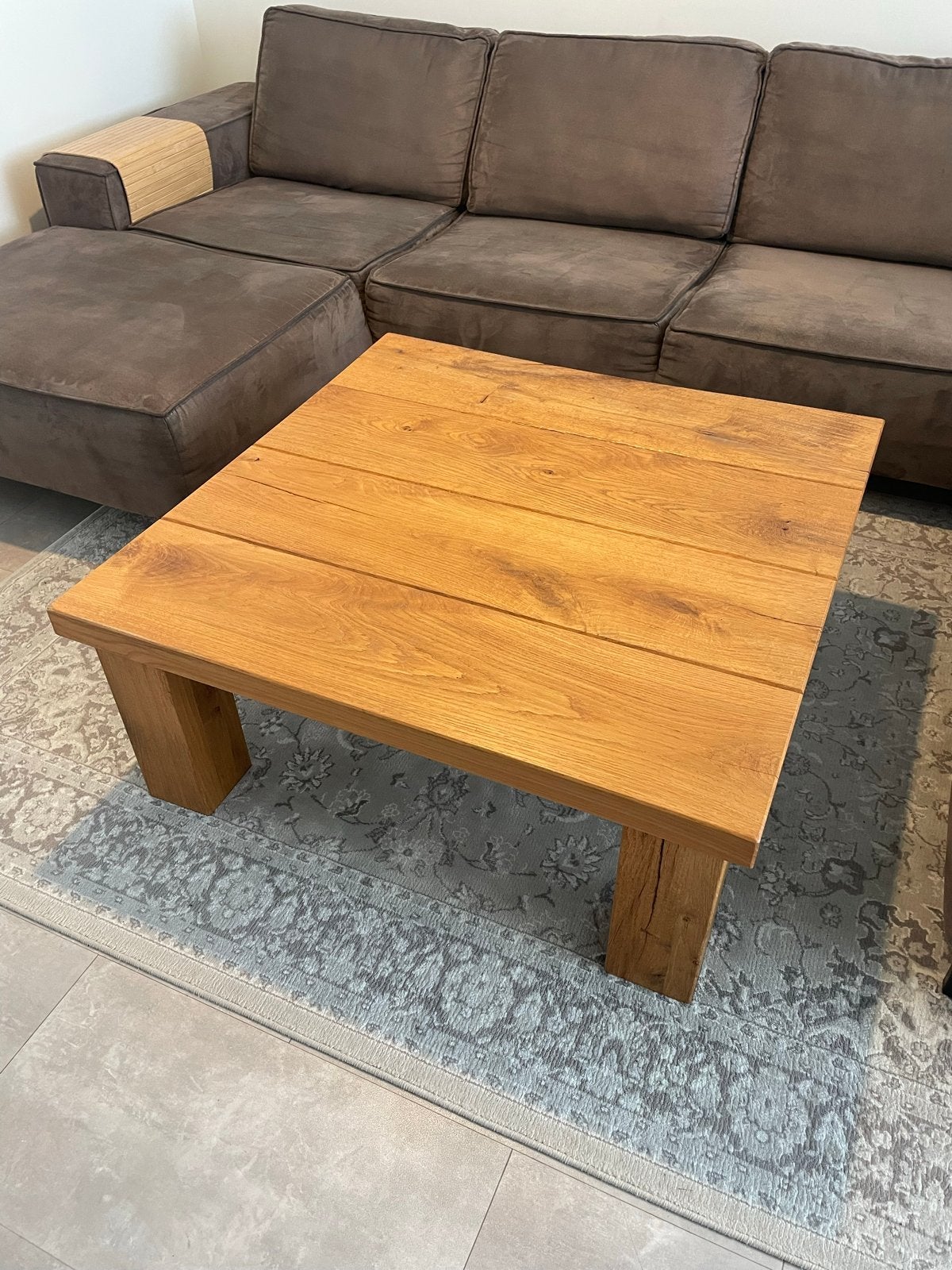 Massief Eiken Salontafel - Robuust en Stijlvol, Ophalen, 100 tot 150 cm, 50 tot 100 cm, Zo goed als nieuw