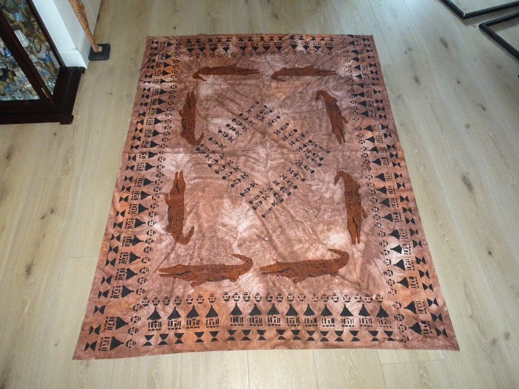 Katoenen tafelkleed met Afrikaanse afbeelding, Huis en Inrichting, Ophalen of Verzenden, Zo goed als nieuw, Rechthoek