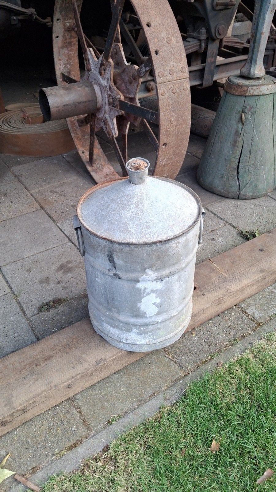 Vintage Zinken Vat met Deksel - Decoratief en Robuust, Ophalen of Verzenden