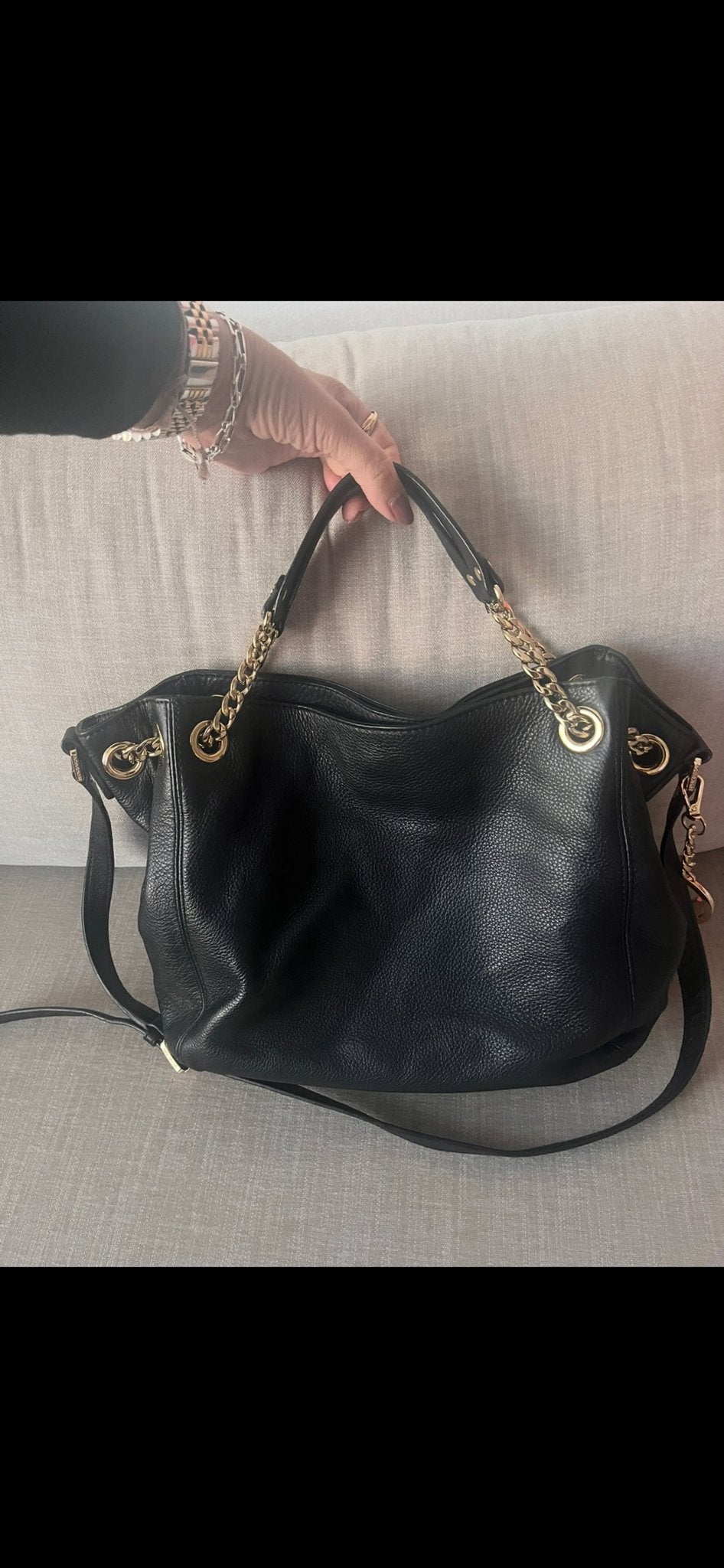 Michael Kors Zwarte Leren Tas met Goudkleurige Details, Ophalen of Verzenden, Zo goed als nieuw, Zwart, Handtas