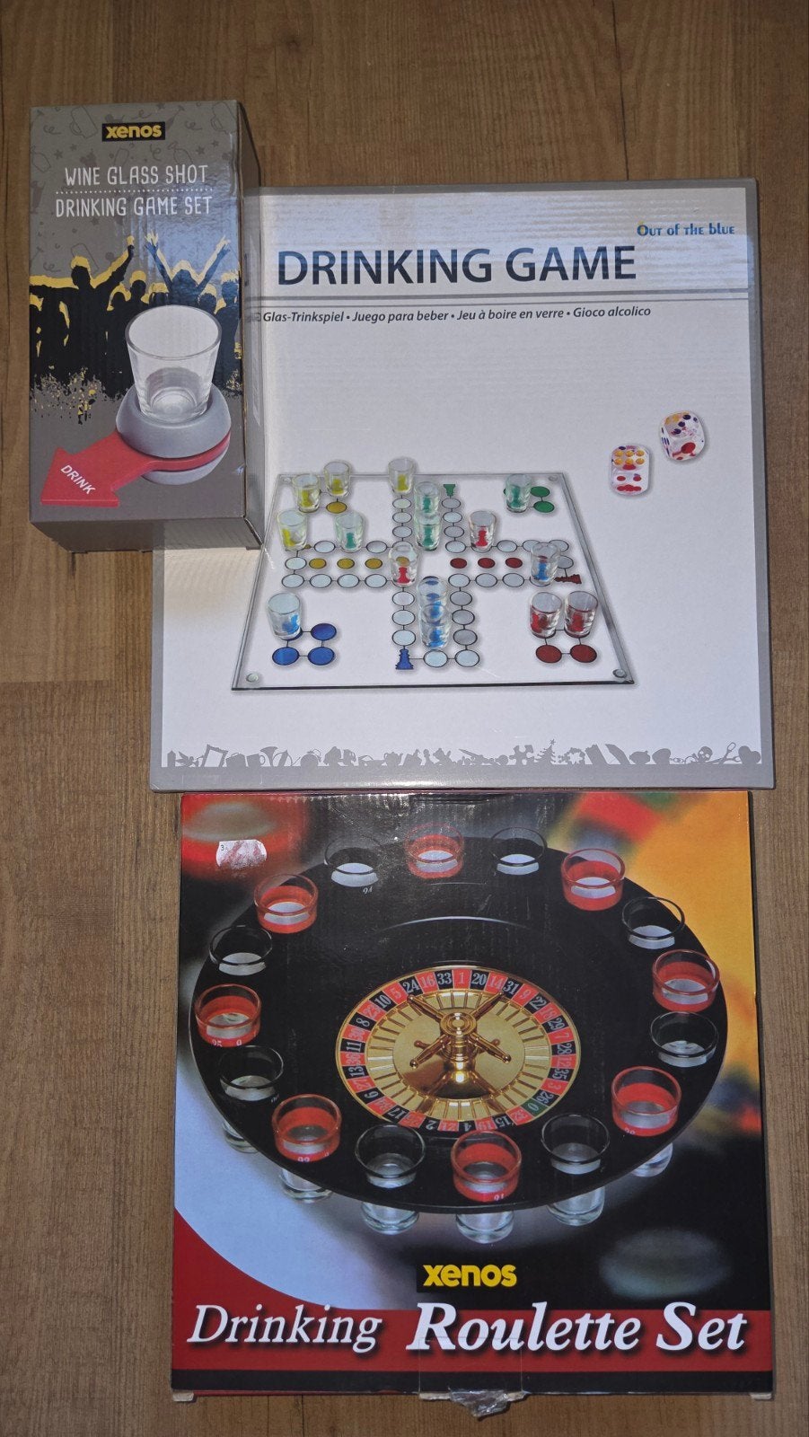 3x Drinkspellen Set: Roulette, Bordspel & Shotglas Spel, Drie of vier spelers, Ophalen of Verzenden, Zo goed als nieuw, Xenos, Out of the Blue