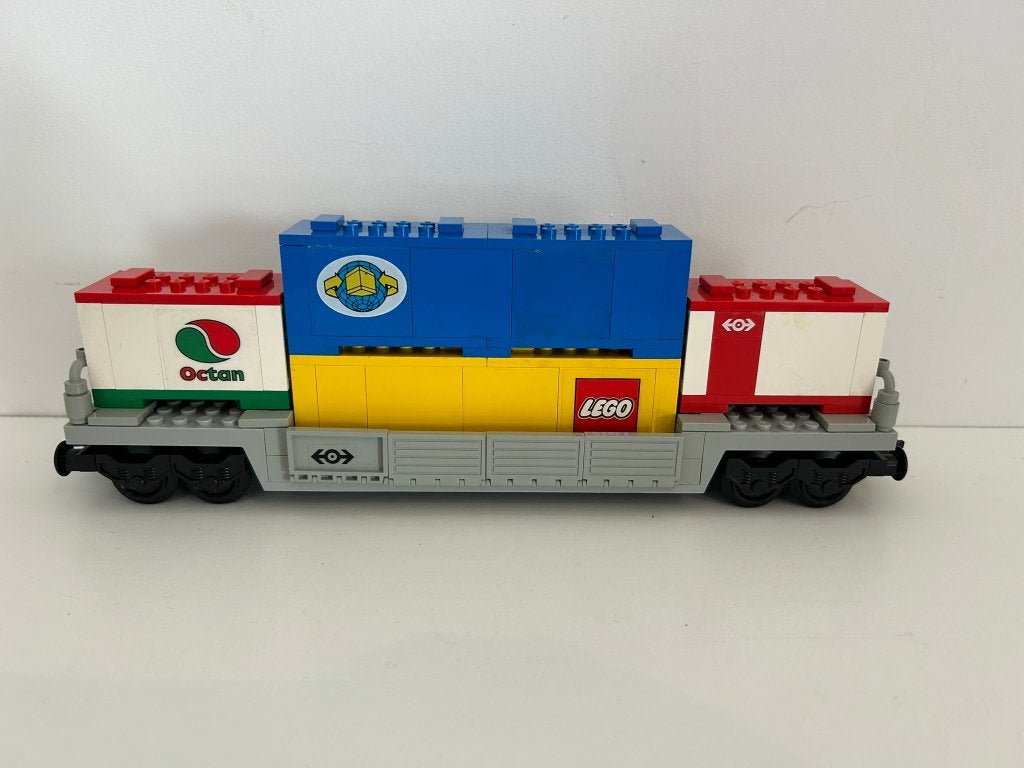 Lego - 4549 Container Double Stack - Wagon - 9V - Gelijmd!, Kinderen en Baby's, Ophalen, Gebruikt
