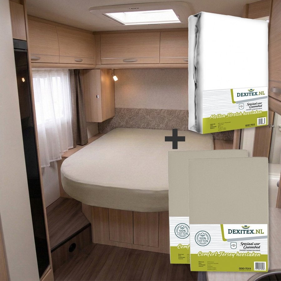 Textielpakket Queensbed/Eilandbed - 1 molton met 2 jersey, Caravans en Kamperen, Dexitex.nl, Verzenden, Buurserstraat 15 A, 7481 EG,Haaksbergen