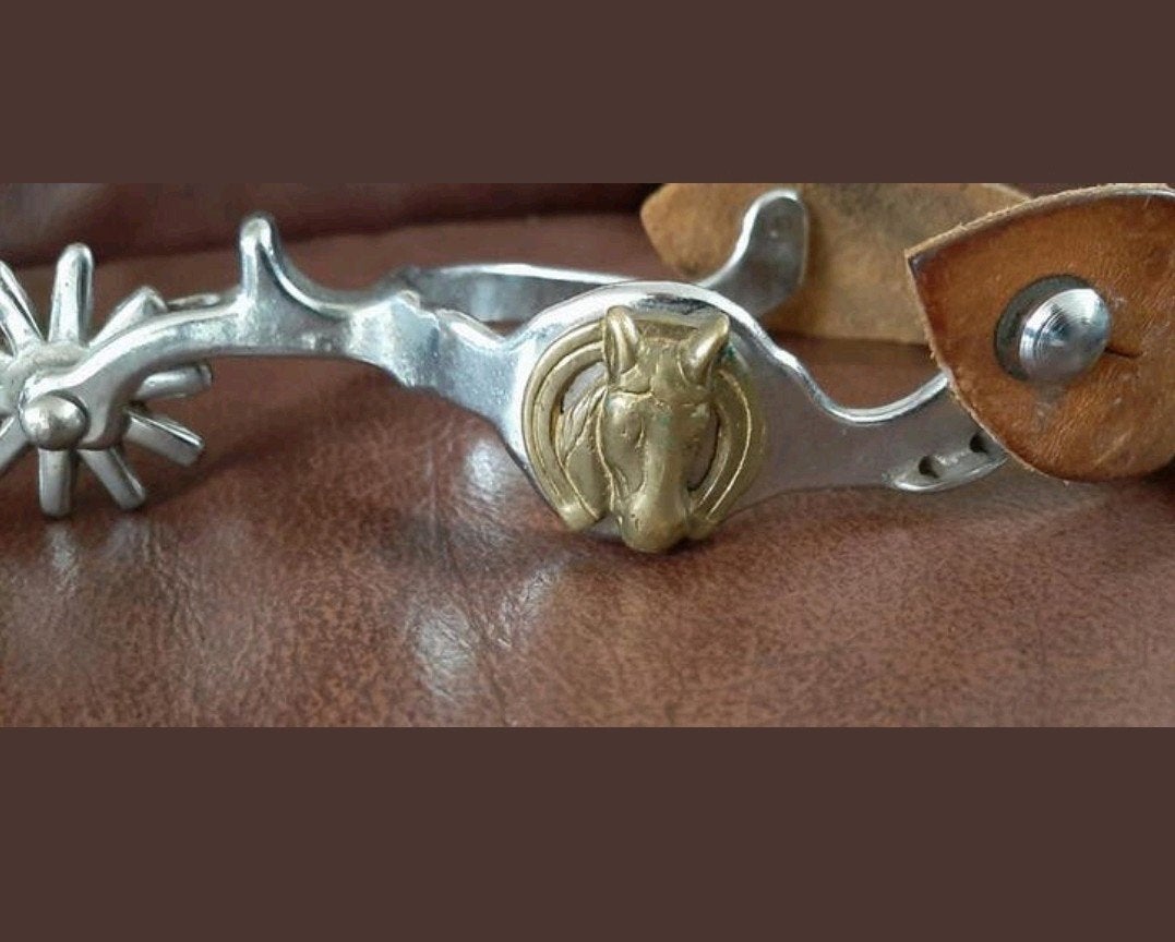 Vintage paardensporen uit de jaren 60 , gemaakt van leer, me, Ophalen of Verzenden