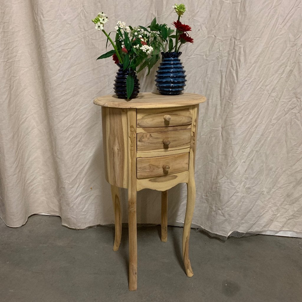 ladekastje teak - ovaal met 3 lades - Gratis bezorgd
