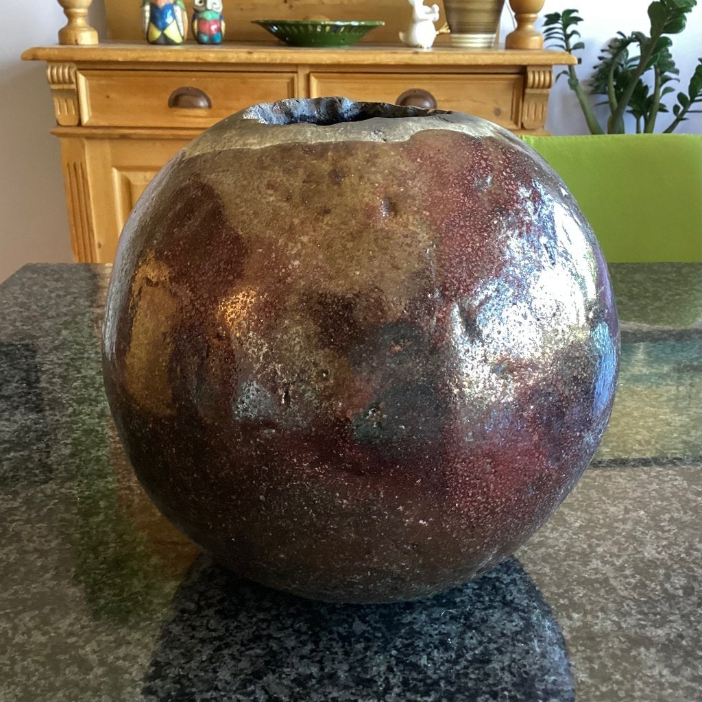 Vaas, bol, raku gestookt, handgemaakt, groot, Ophalen, 16 cm, Vaas, Handgemaakt