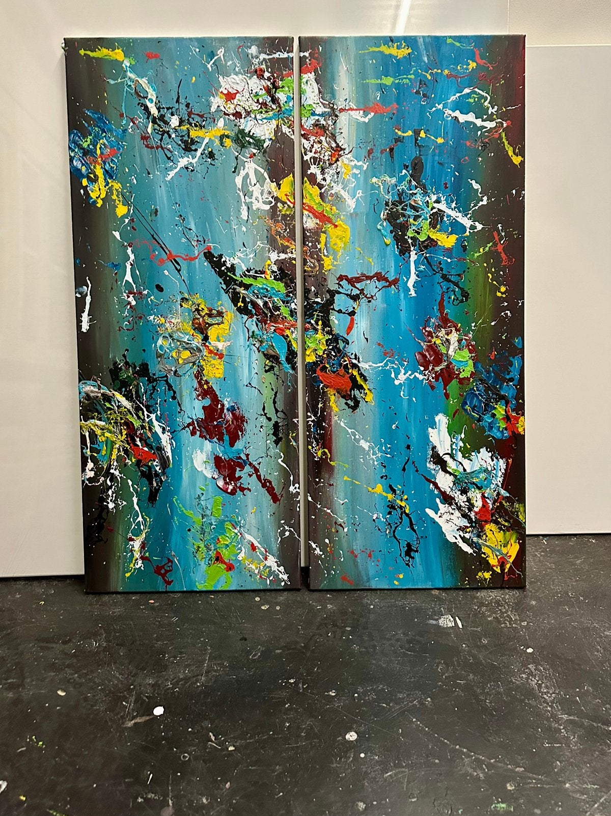 Kleurrijke abstract- Handgeschilderd- Uniek, Antiek en Kunst, Ophalen of Verzenden