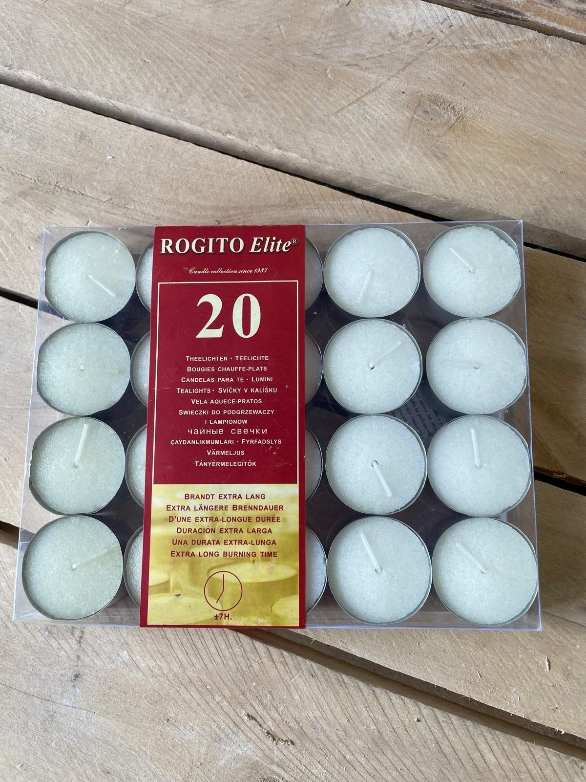 Rogito Elite Theelichten - 20 stuks - Extra lange brandtijd, Ophalen of Verzenden, Kaars, Wit, Overige merken