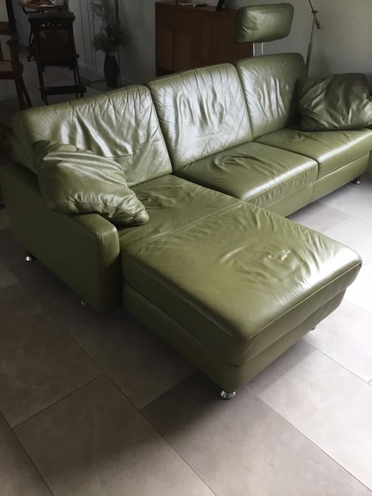 Lederen hoekbank Montel, Huis en Inrichting, Banken | Bankstellen, Ophalen, Gebruikt, 125 tot 150 cm, Hoekbank