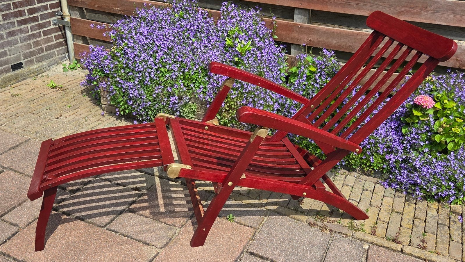 Verstelbare houten ligstoel, Tuin en Terras, Ligbedden, Ophalen, Gebruikt, Hout, Verstelbaar
