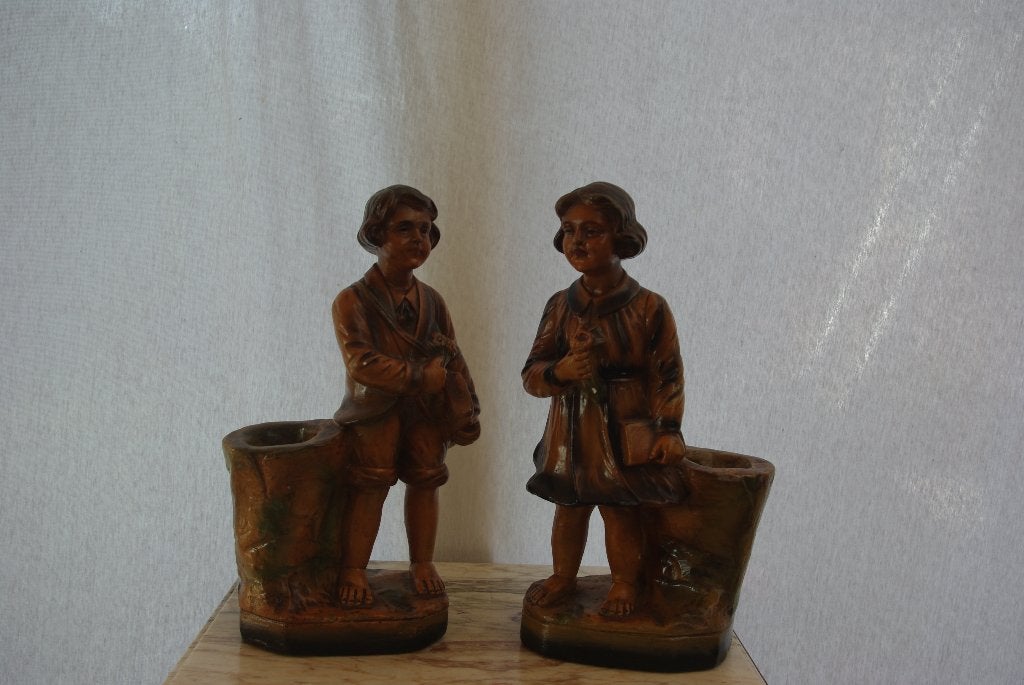 Jongen / meisje met mand, Ophalen of Verzenden, Mens