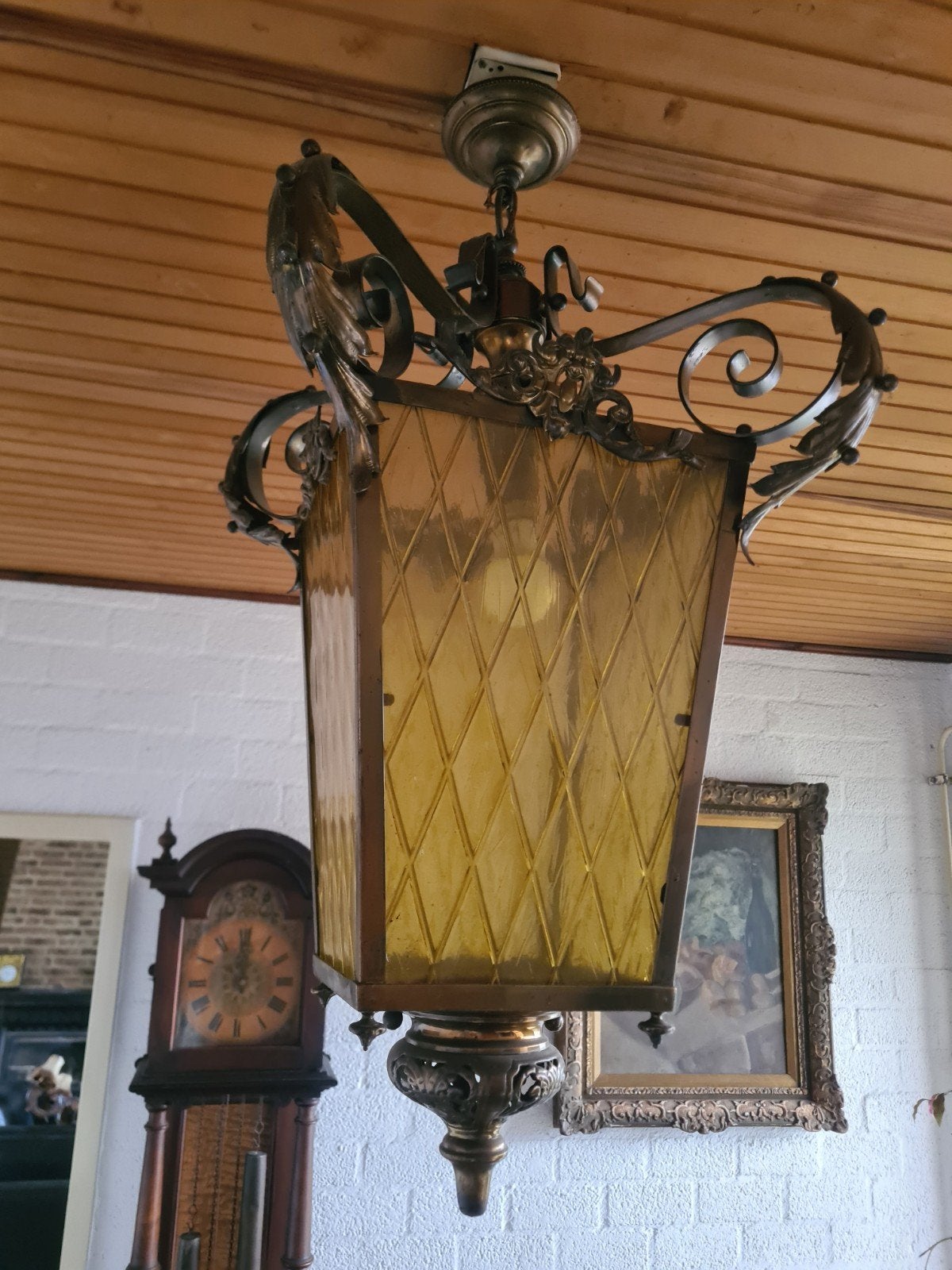 Antieke hanglamp / lantaarn - 85 cm hoog, Antiek en Kunst, Ophalen