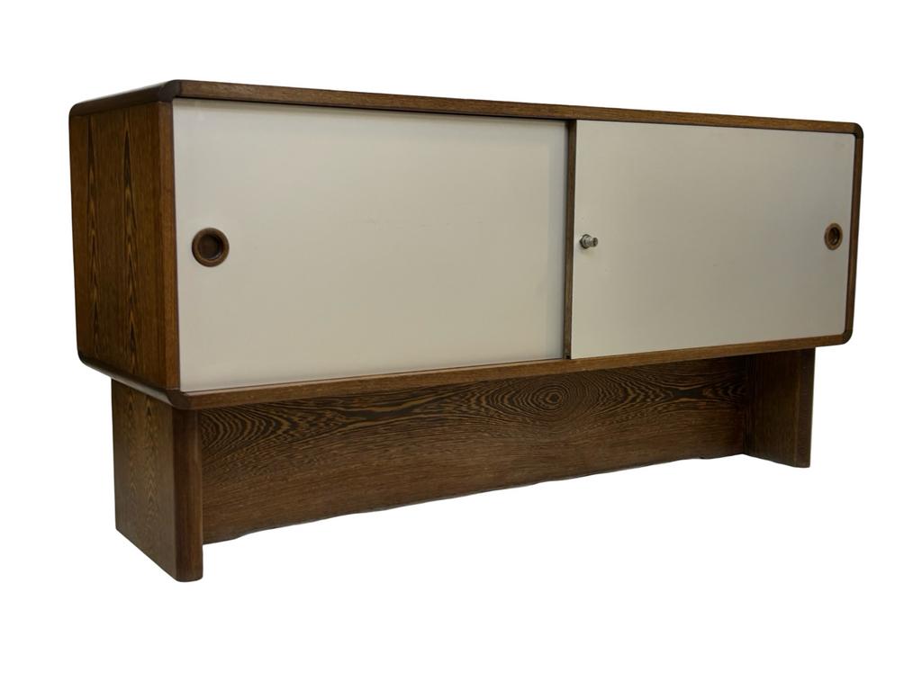Vintage dressoir wenge lage kast wandmeubel jaren 70 design, Gebruikt, 100 tot 150 cm, Vintage, 25 tot 50 cm