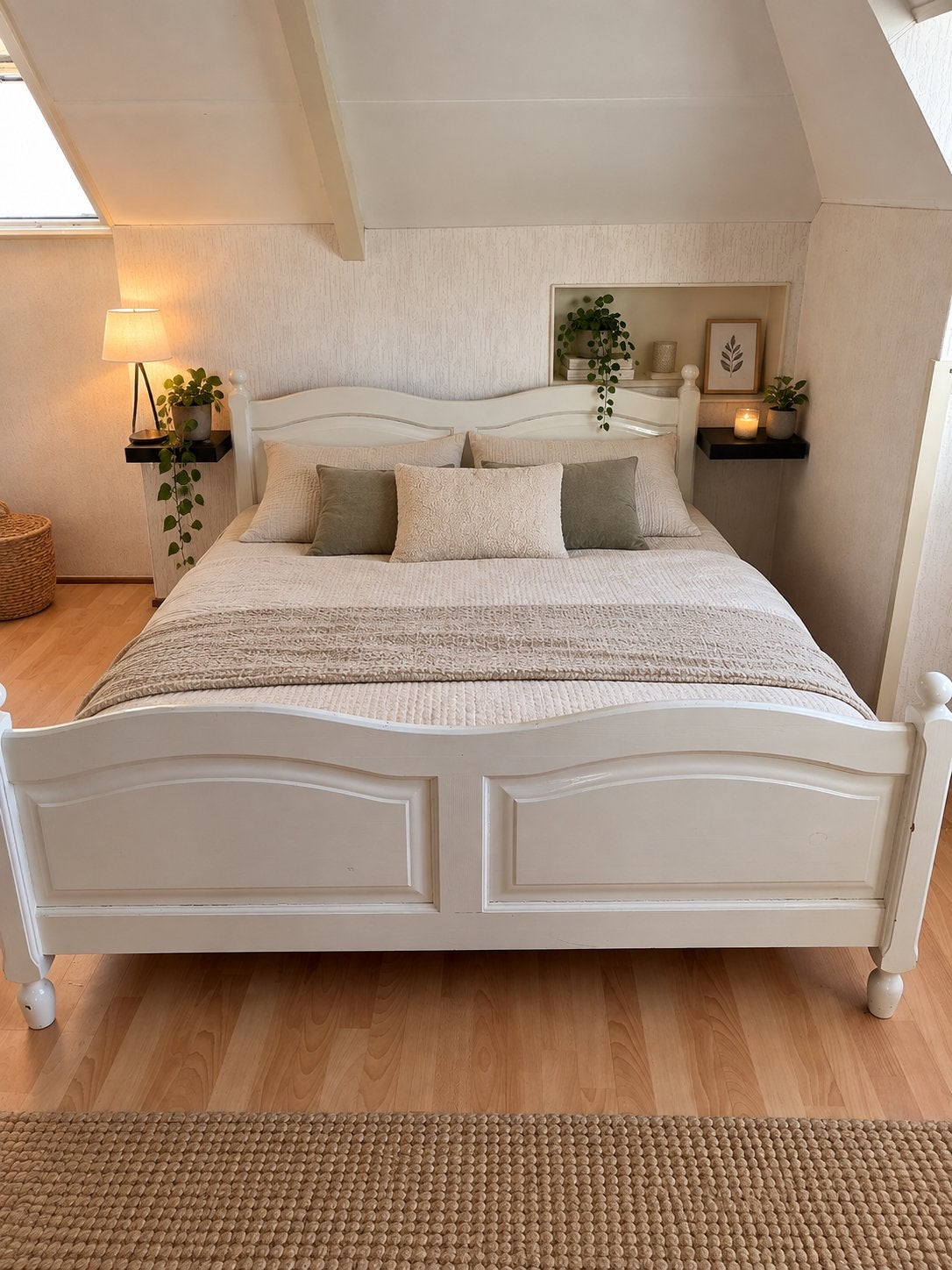 Tweepersoonsbed 160x200 - Wit houten frame, Huis en Inrichting, Ophalen, Gebruikt, Wit, Tweepersoons