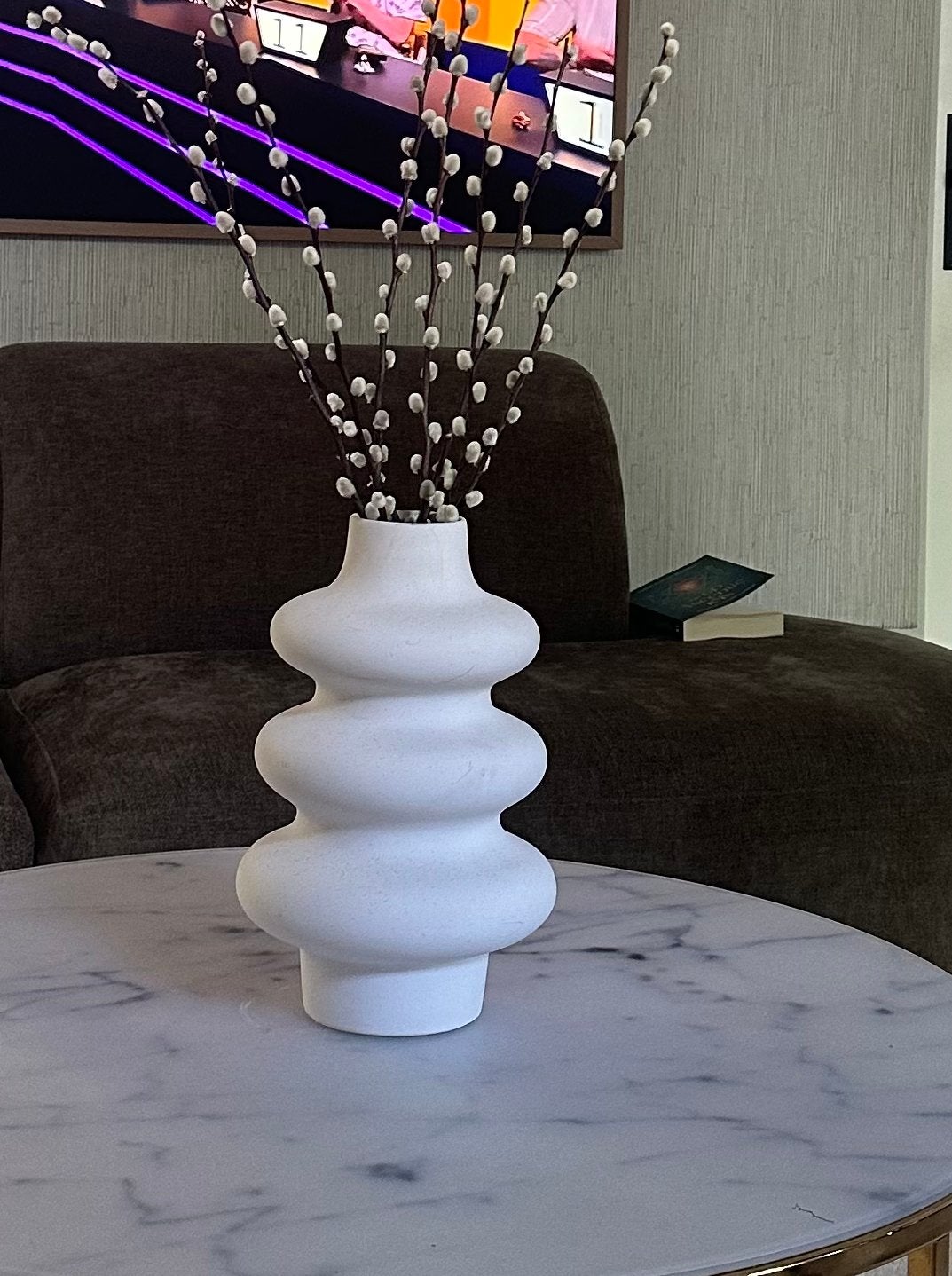 Moderne Vaas wit 30 cm hoog, Ophalen of Verzenden, Zo goed als nieuw, Wit, 30 cm