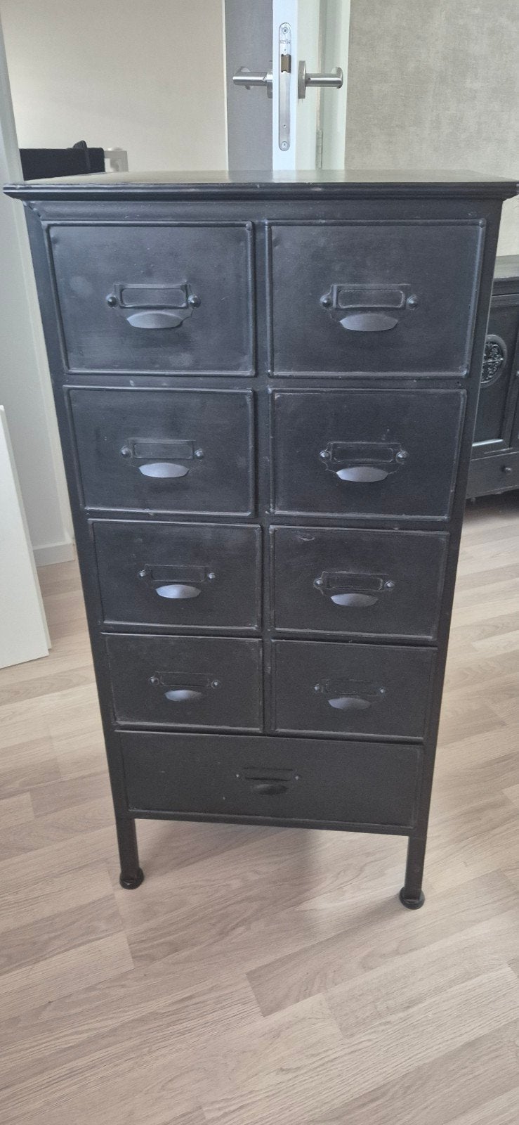 Woood metalen kast nova zwart, Ophalen, Minder dan 50 cm, 5 laden of meer, Zo goed als nieuw