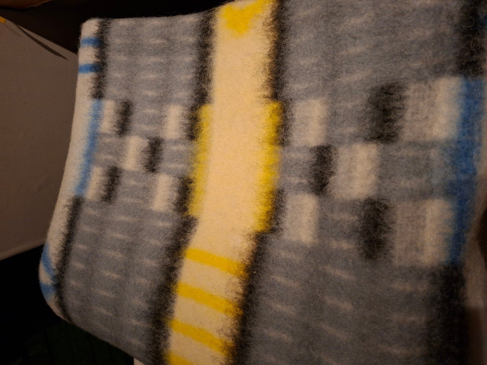 Vintage Hatema Deken - Wol, Geel/Grijs/Blauw gestreept, Woondeken, Wol, Ophalen of Verzenden, Zo goed als nieuw