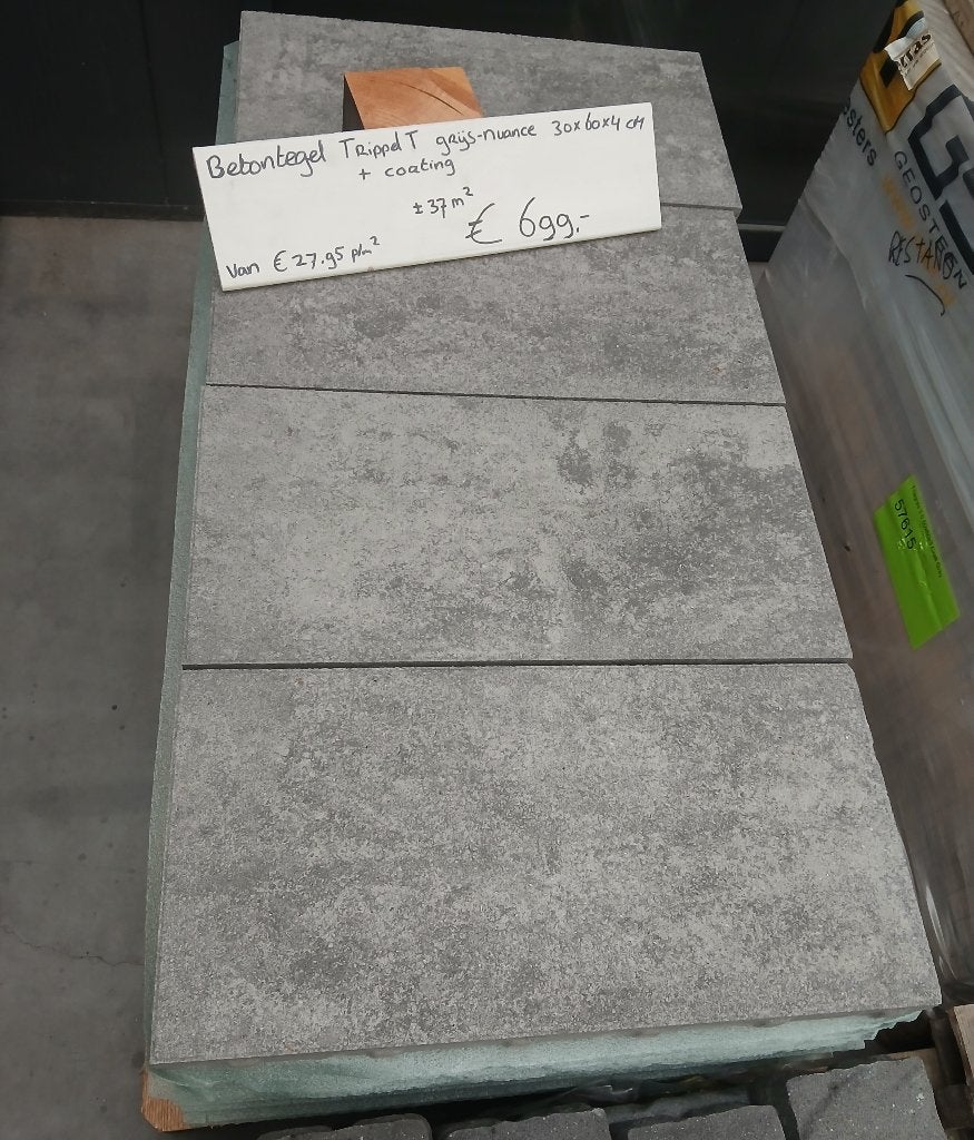 Betontegel grijs 30x60x4cm / 37 m2, Ophalen, Nieuw, 10 m² of meer, Beton