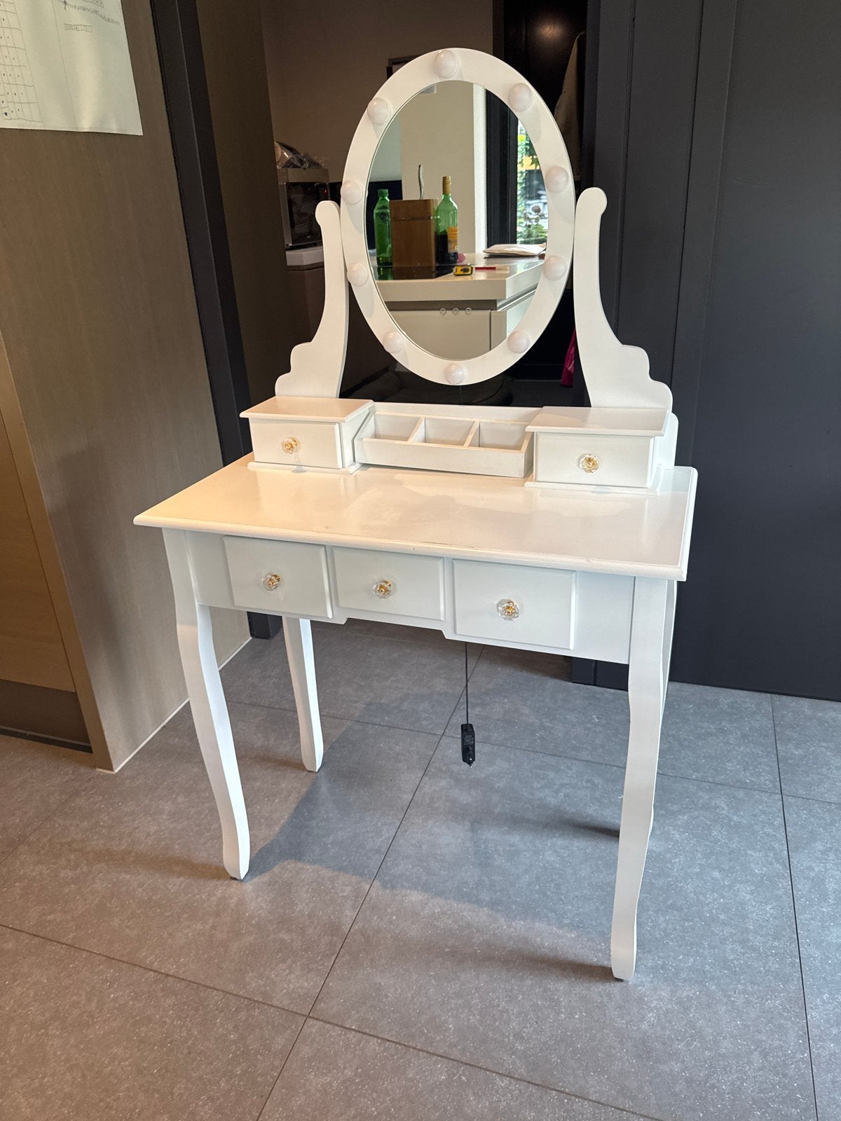 Witte kaptafel met verlichte spiegel en lades, Nieuw, Minder dan 100 cm, Hout, 50 tot 100 cm