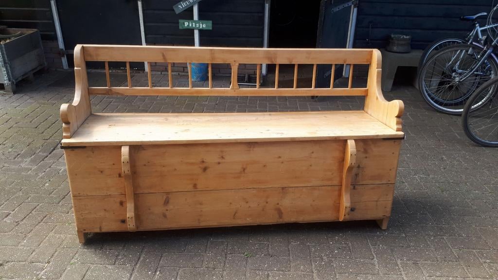 Houten bank met opbergruimte - Rustieke stijl, Ophalen, Gebruikt, Twee, Overige kleuren