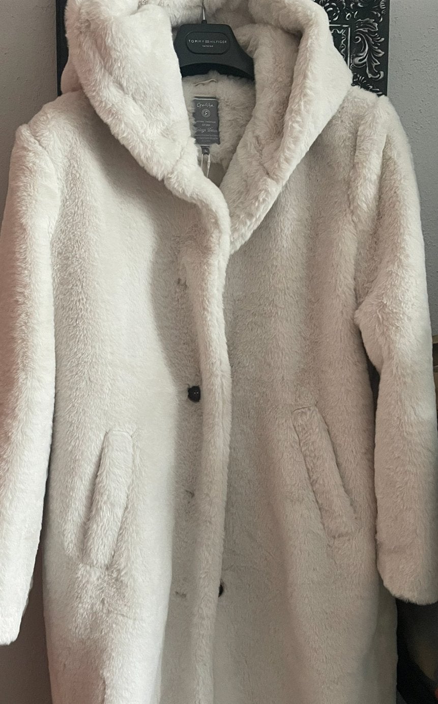 Prachtige Geisha teddy Jas Faux Fur Bont Mantel mt S, Ophalen of Verzenden, Nieuw, Maat 36 (S), Wit