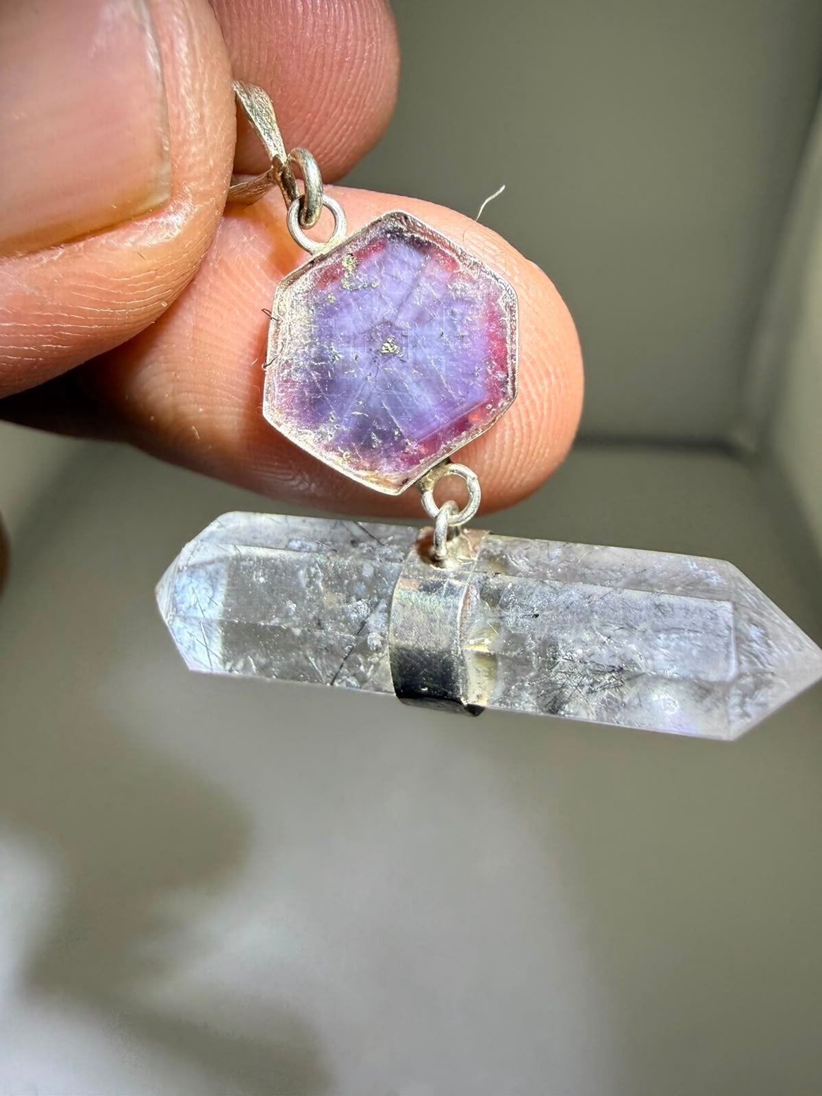 Toermalijn Kwarts Saffier Zilver Hanger N302, Paars, Onbekend, Nieuw, Ophalen of Verzenden