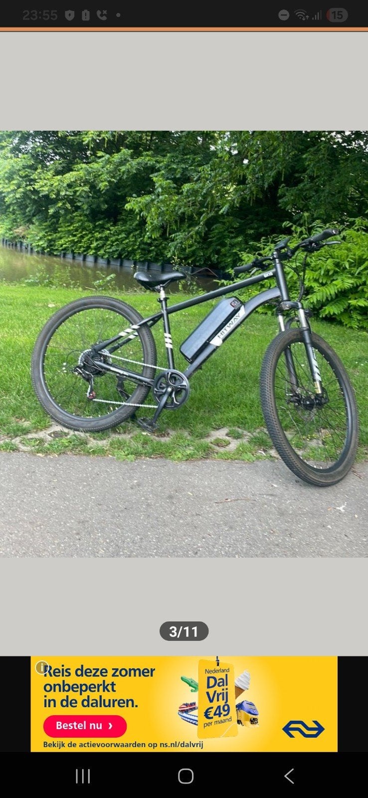 Elektrische fiets - Zwart, met extra accu, Gebruikt, 51 tot 55 cm, 50 km per accu of meer, Ophalen