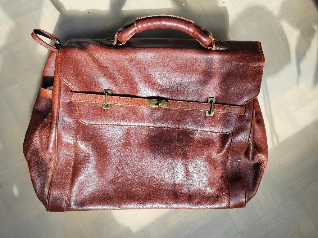 Yves Renard leren weekend tas, 40 tot 60 cm, 30 cm of meer, Bruin, Minder dan 35 cm