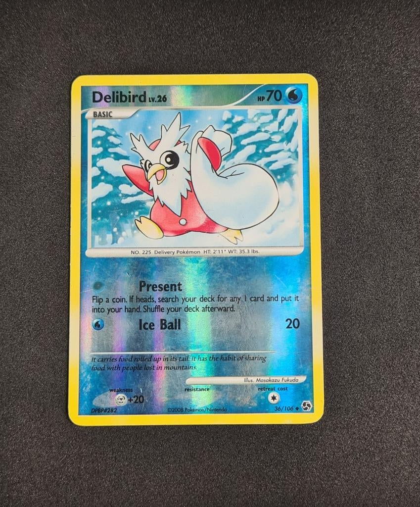 Delibird 36/106 Pokémon kaart, Ophalen, Zo goed als nieuw, Losse kaart, Foil