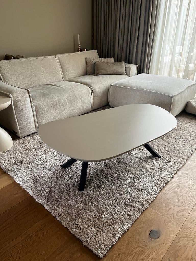 Organische salontafel grijs/taupe melamine met stalen poten, Ophalen, Overige materialen, Zo goed als nieuw, Overige vormen