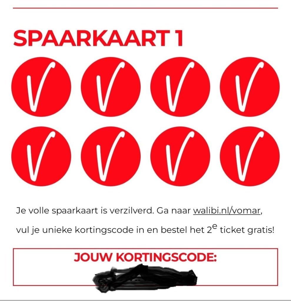 Walibi voucher voor 2e ticket gratis, Twee personen, Kortingskaart