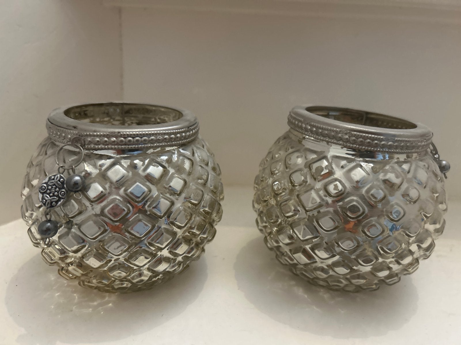 Set van 2 zilverkleurige waxinelichthouders van glas, Ophalen, Gebruikt, Overige merken, Waxinelichthouder