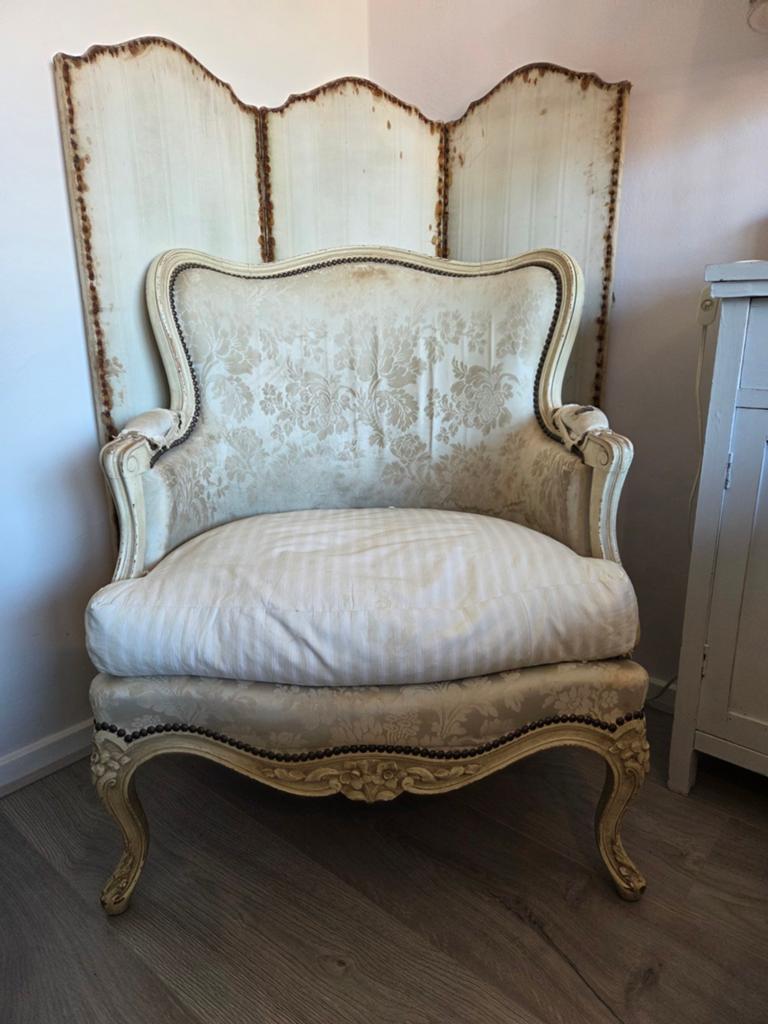 OUDE SHABBY BROCANTE FRANSE STOEL FAUTEUIL, Antiek en Kunst, Ophalen