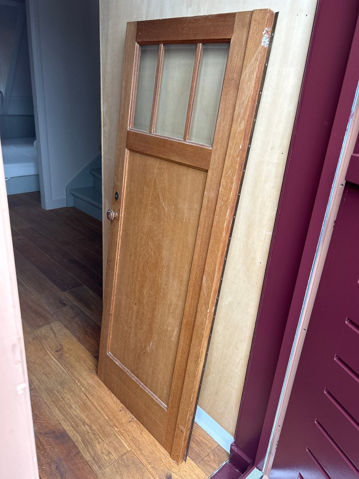 Gratis | Houten kastdeur met glas - Klassiek design, Ophalen, Gebruikt, 80 tot 100 cm, Binnendeur