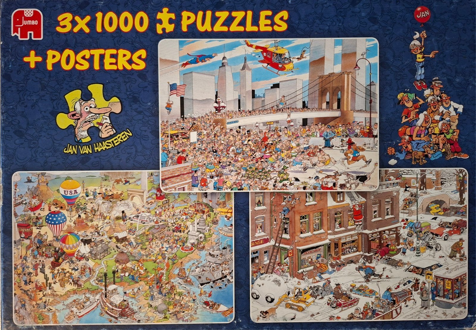 Jumbo Jan van Haasteren 3x1000 Puzzels + Posters, Ophalen, 500 t/m 1500 stukjes, Gebruikt, Legpuzzel