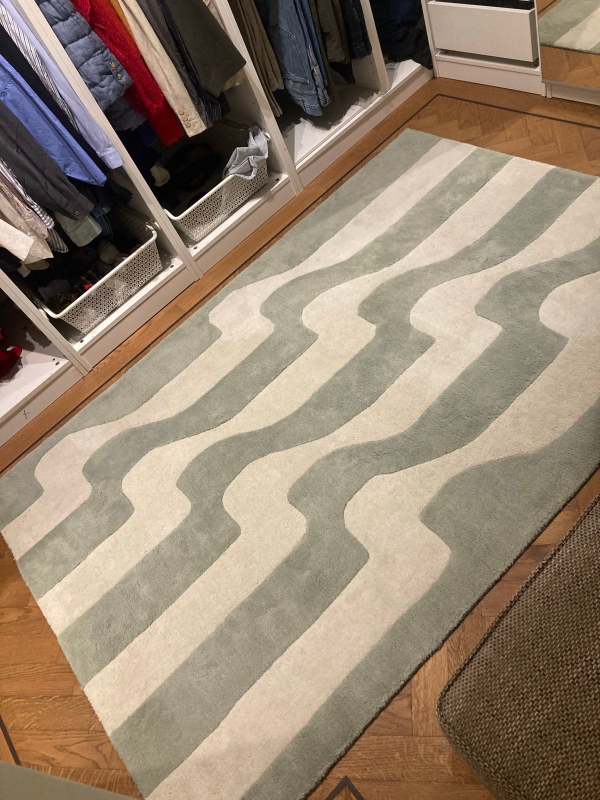Mooi wollen kleed met groene print - 130x190 cm, Ophalen, Gebruikt, 100 tot 150 cm, 150 tot 200 cm