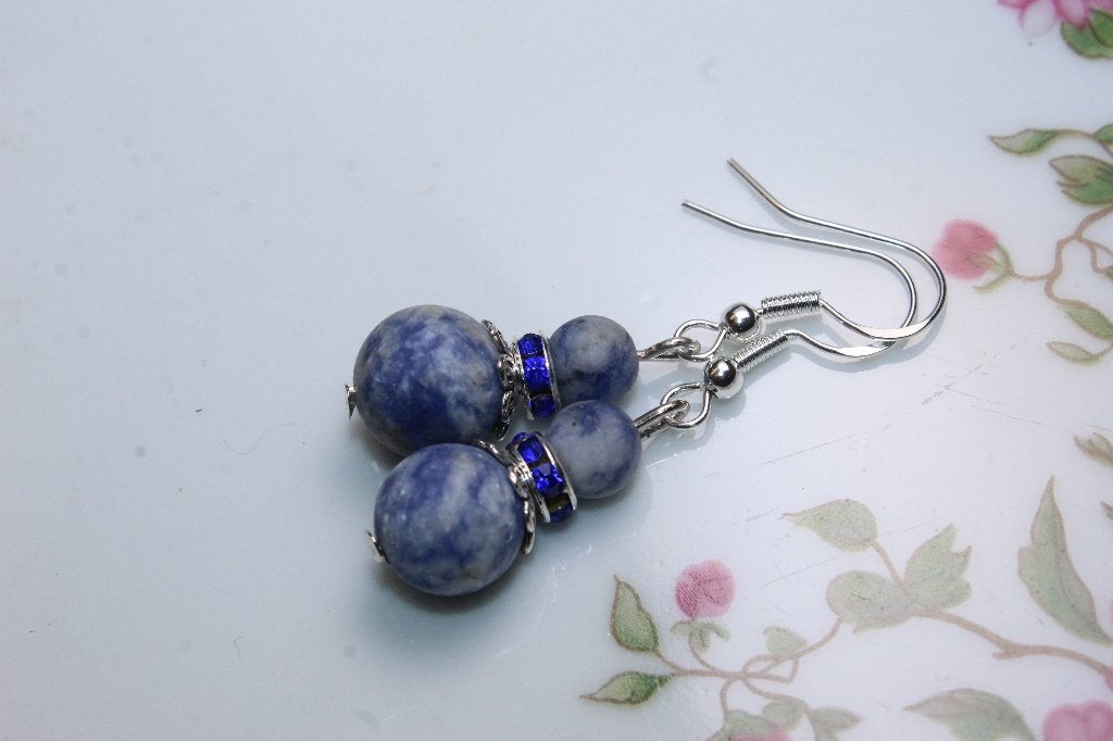 Natuursteen Oorbellen Sodalite met Strass - Blauw, Sieraden, Tassen en Uiterlijk, Oorbellen, Nieuw, Hangers, Zilver, Blauw, Met edelsteen