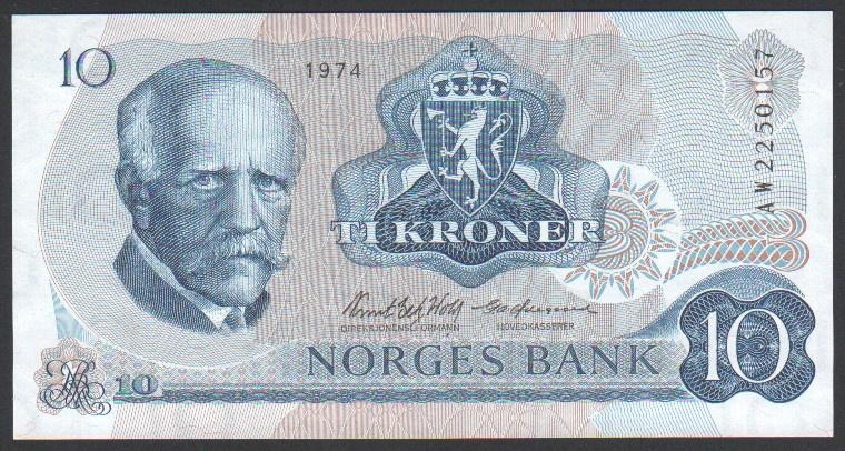 Noorwegen 10 Kroner 1974, Verzenden, Overige landen, Los biljet