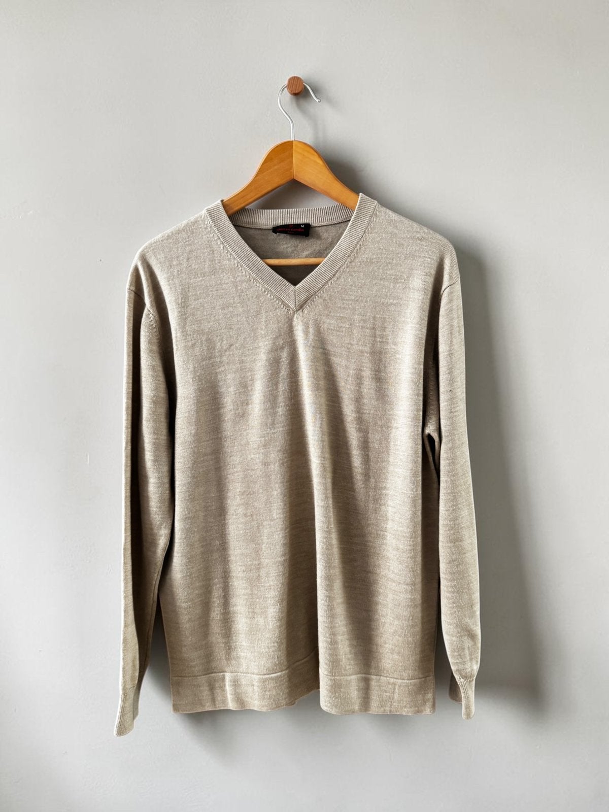 Pierre Cardin merino wollen trui beige V-hals maat M medium, Ophalen of Verzenden, Zo goed als nieuw, Maat 48/50 (M), Beige