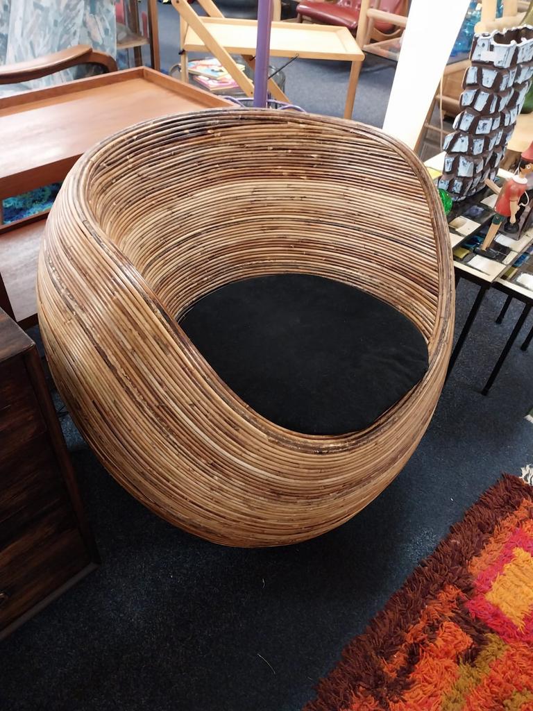 pencil reed tub chair, in de stijl van Gabriella Crespi, Ophalen, Zo goed als nieuw, 75 tot 100 cm, 50 tot 75 cm