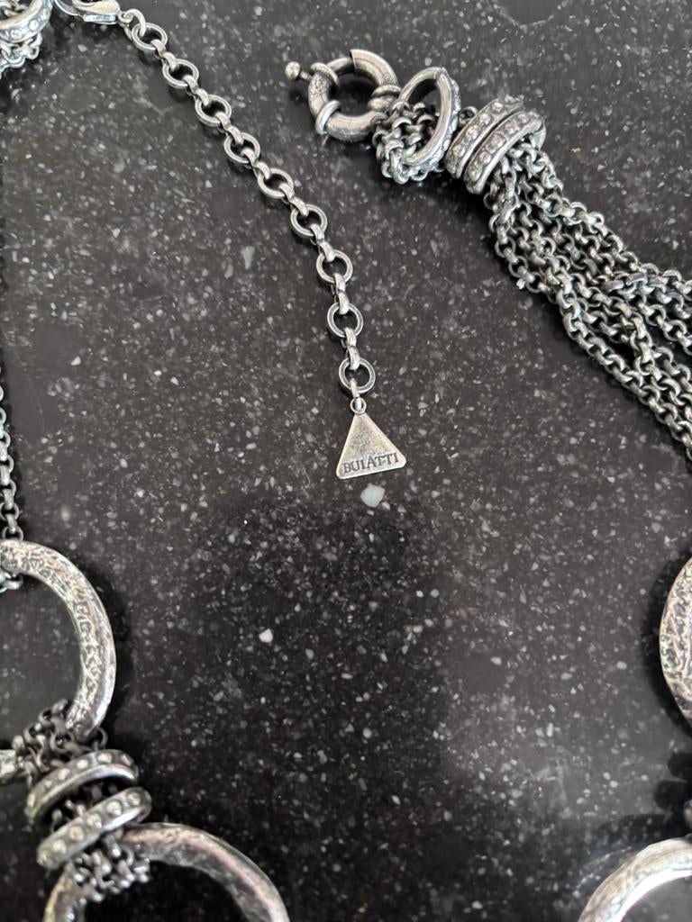 Bulatti Ketting met Ringen en Strass, Overige materialen, Ophalen of Verzenden, Zo goed als nieuw, Zilver
