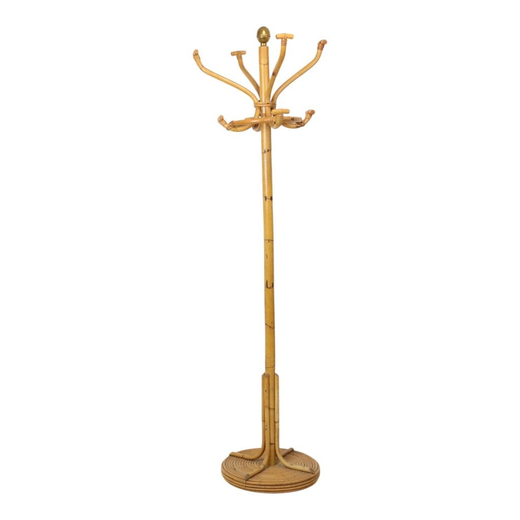 Zeldzame Grote Staande Kapstok Rotan Messing Boho 185cm, Ophalen, Gebruikt, Staande kapstok, 150 tot 200 cm
