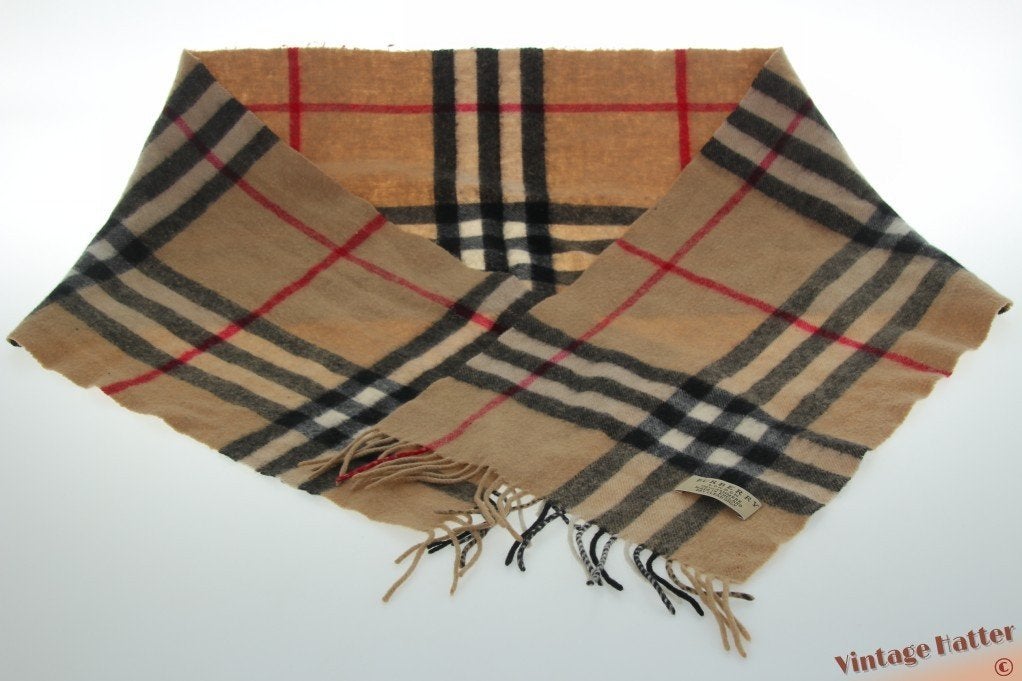 Vintage Sjaal Burberry camel beige geruit kasjmier, Maat 38/40 (M), Ophalen of Verzenden, Burberry, Sjaal